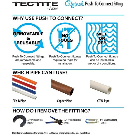 Tectite By Apollo 3/4 in. Brass Push-To-Connect Slip Tee Fitting FSBT34SL